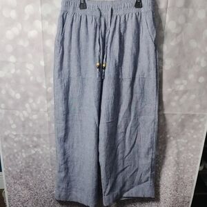 Martha Stewart Blue Linen Wide Leg Pants with Relaxed Fit